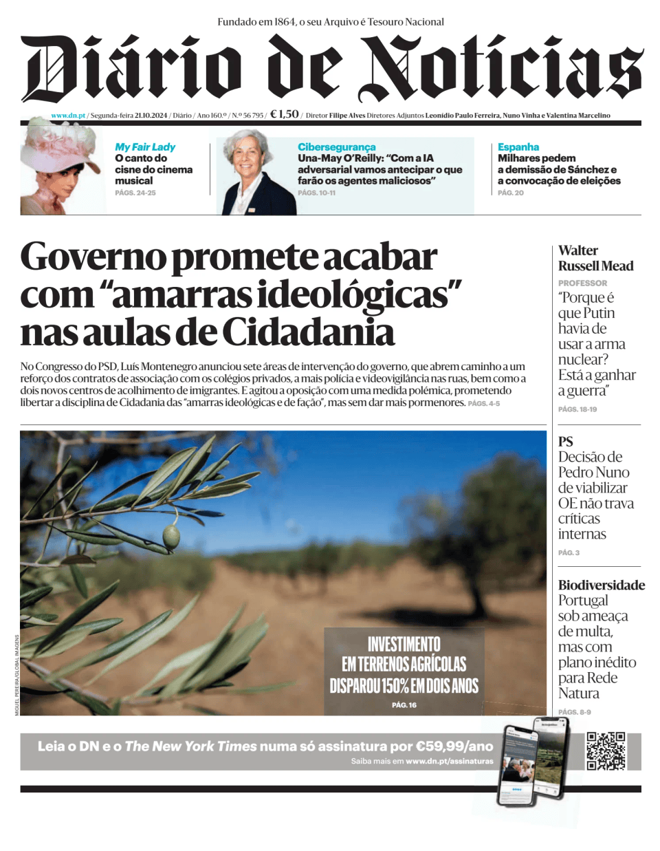 Prima-pagina-Diario de Noticias-edizione-di-oggi-20241021